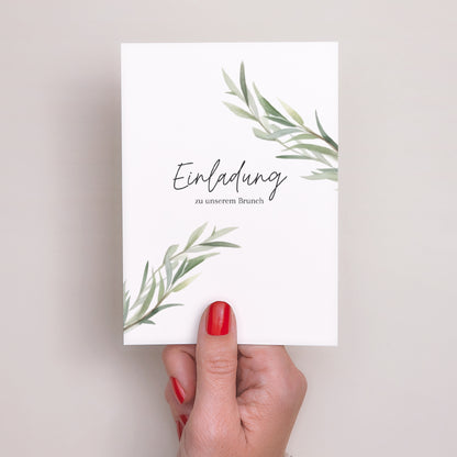 Einladungskarte Hochzeit Porträt Olivenblätter foto N° 2