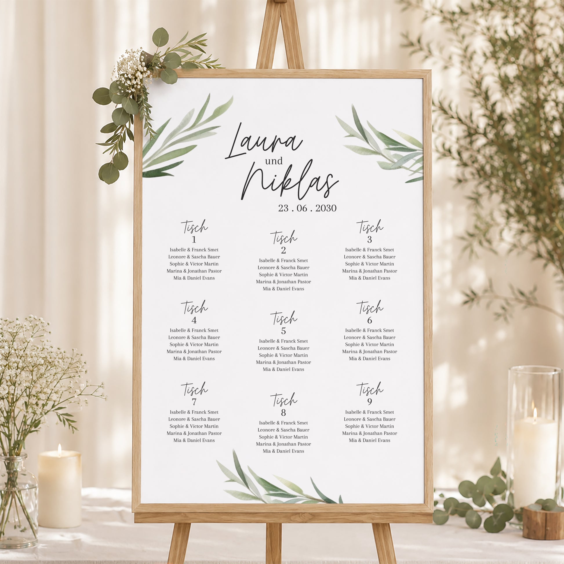 Sitzplan Hochzeit Porträt 60 x 90 cm Olivenblätter foto N° 1