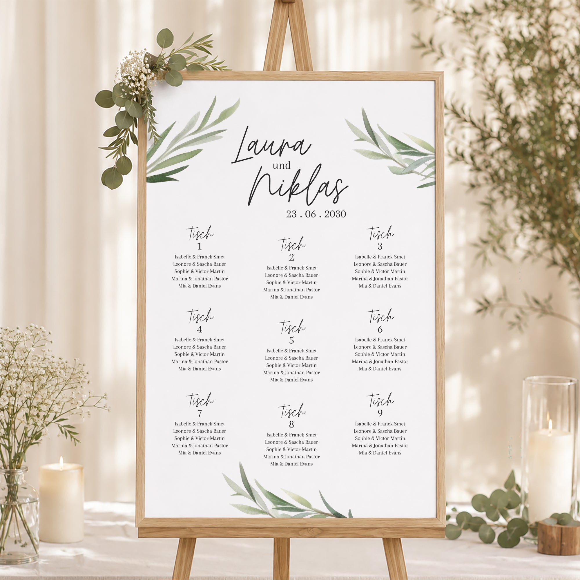 Sitzplan Hochzeit Porträt 60 x 90 cm Olivenblätter foto N° 1