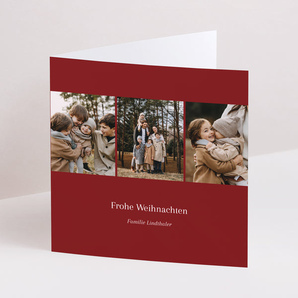 Weihnachtskarte Weihnachten Doppelflügiges Quadrat Multiphotos rot foto