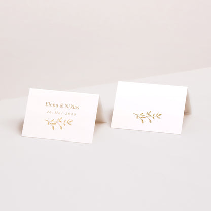 Tischkarten Hochzeit Quer goldener Blumenkranz foto N° 1