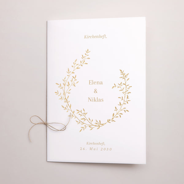 Kirchenheft Hochzeit Doppelflügel goldener Blumenkranz foto