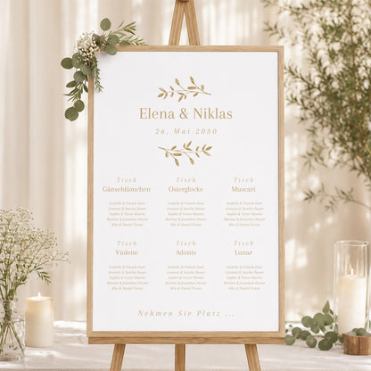 Sitzplan Hochzeit Porträt goldener Blumenkranz foto N° 1
