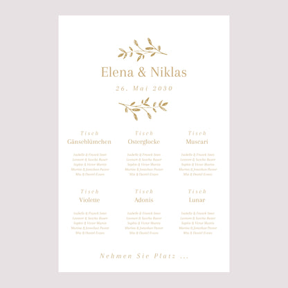 Sitzplan Hochzeit Porträt goldener Blumenkranz foto N° 2