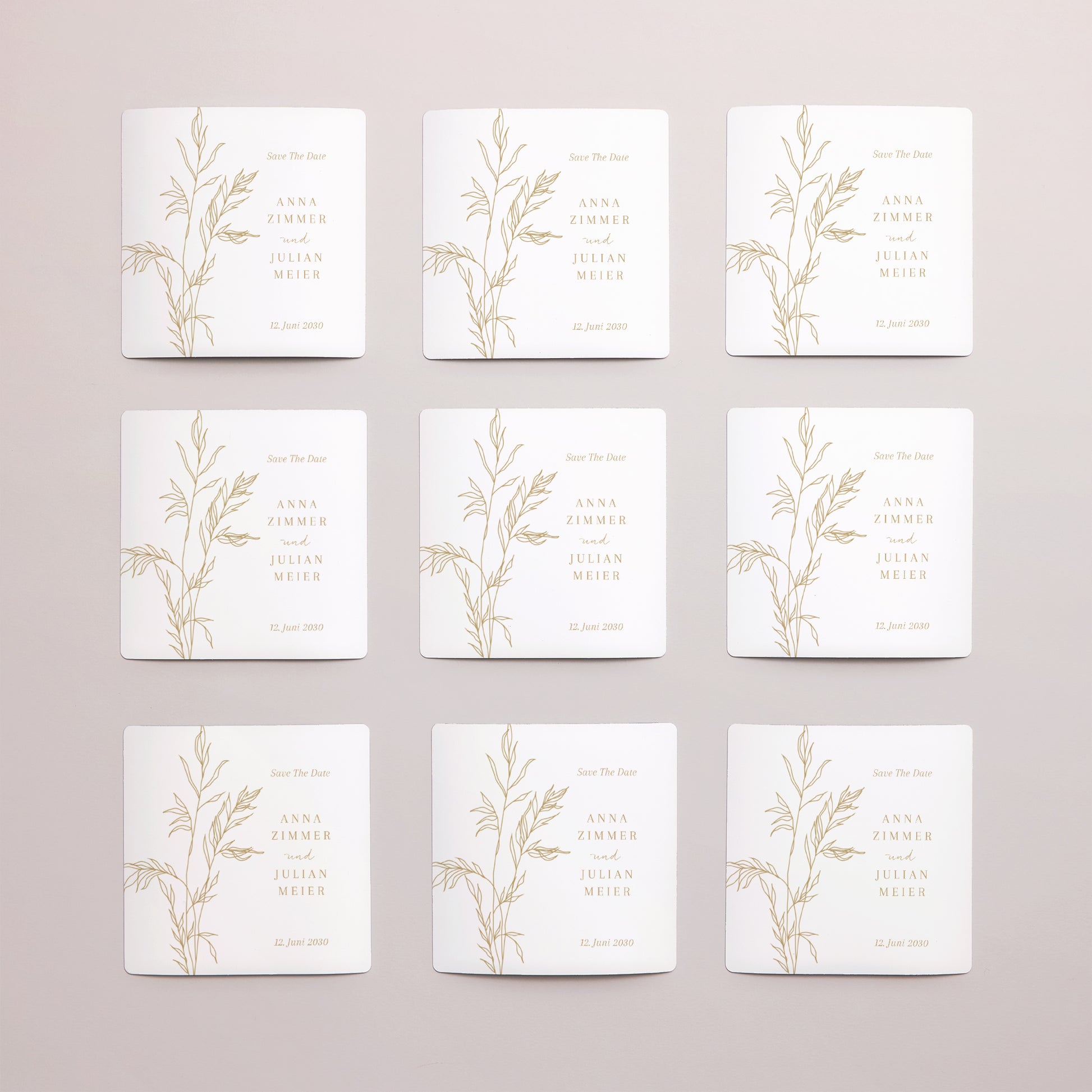 Save the date Karte Hochzeit Satz von 9, magnetisch. schlichtes Laub goldfarben foto N° 3