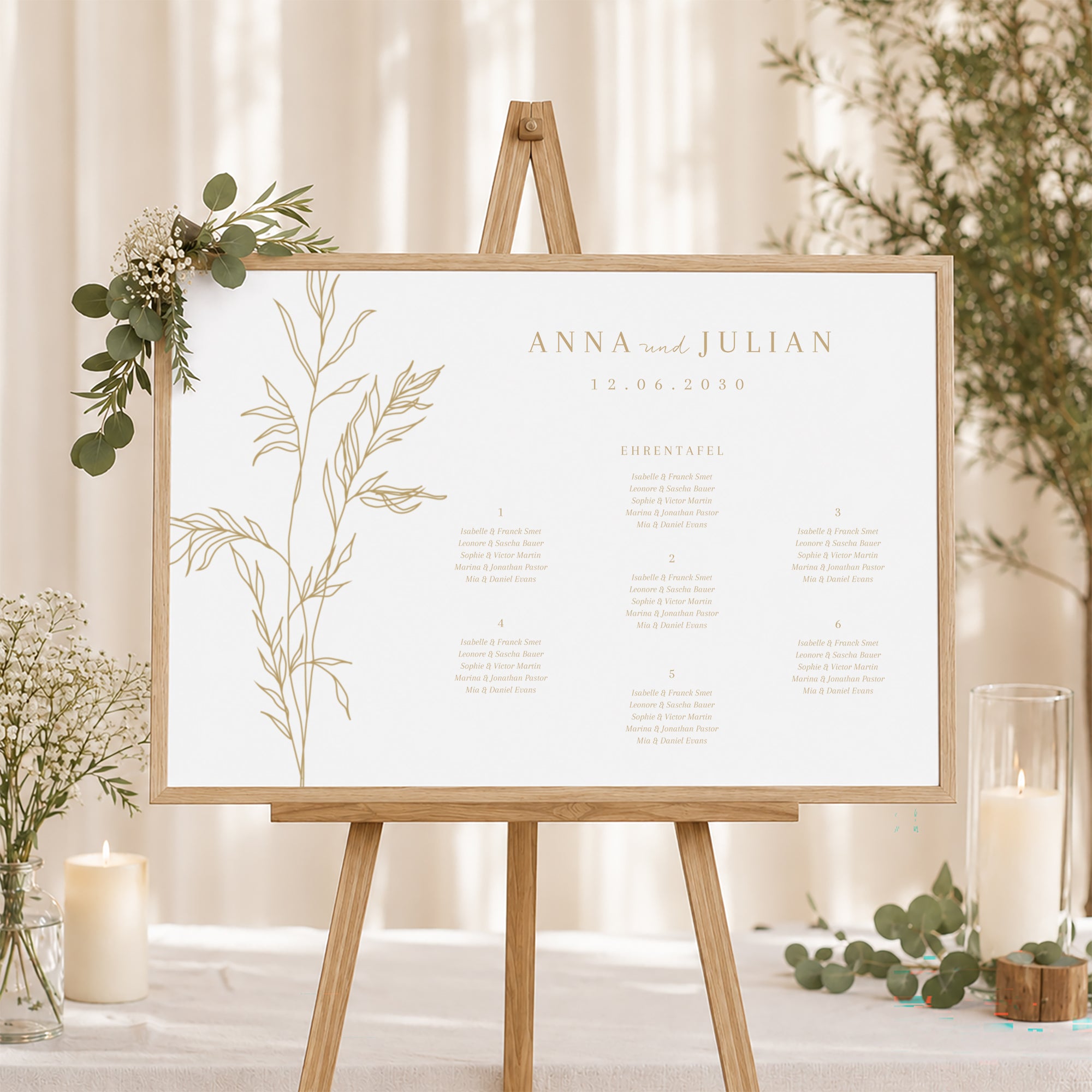 Sitzplan Hochzeit Landschaft schlichtes Laub goldfarben foto N° 1
