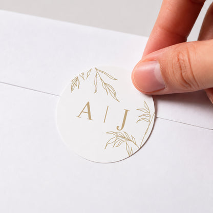Sticker Hochzeit Rund schlichtes Laub goldfarben foto N° 1