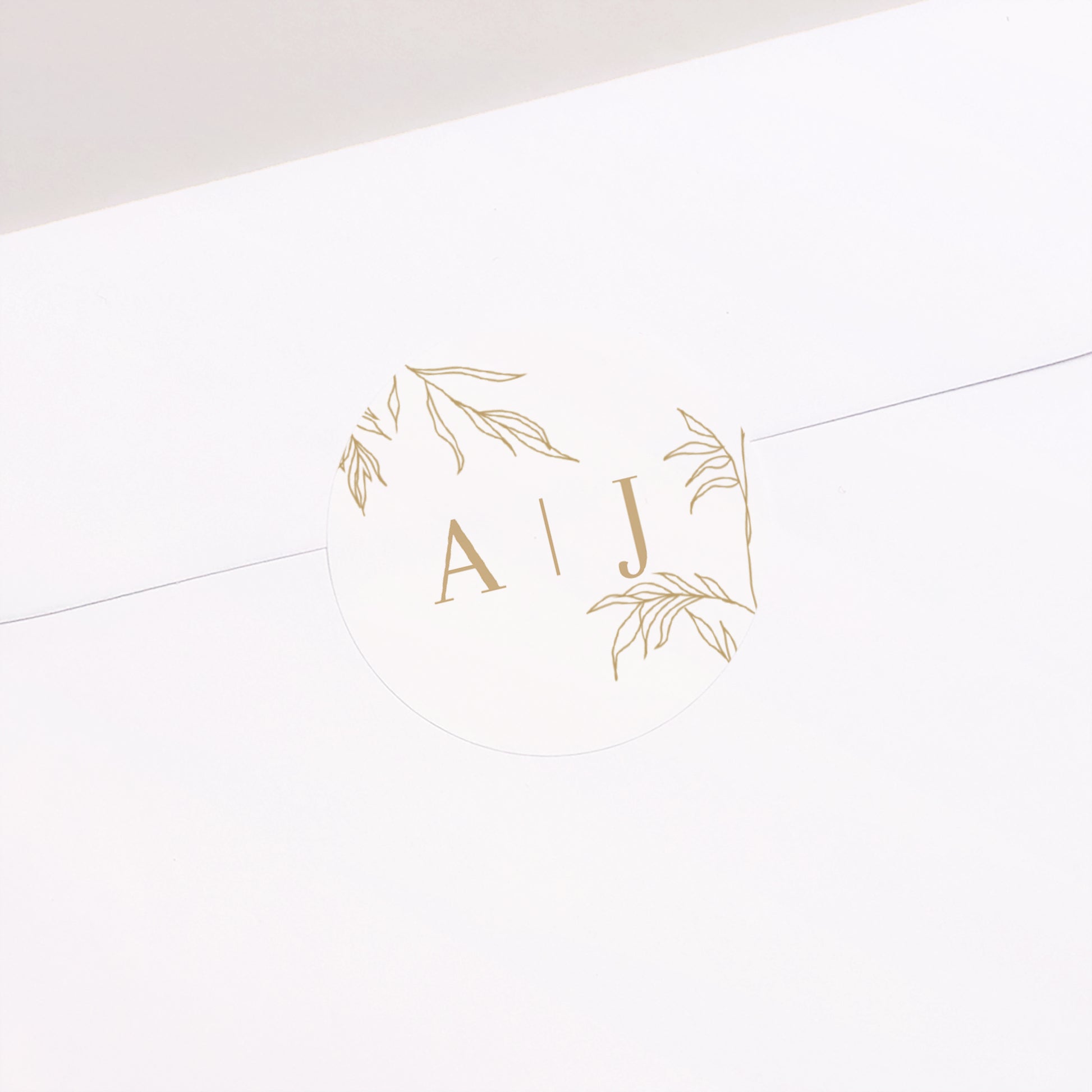 Sticker Hochzeit Rund schlichtes Laub goldfarben foto N° 2