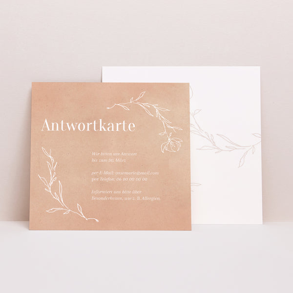 Antwortkarte Hochzeit Quadrat eine Seite voller Gedichte foto