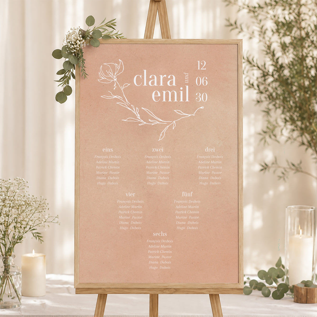 Sitzplan Hochzeit Porträt eine Seite voller Gedichte foto N° 1