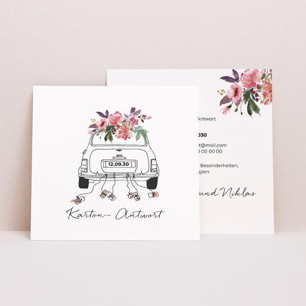 Antwortkarte Hochzeit Quadrat Mini Blümchen foto