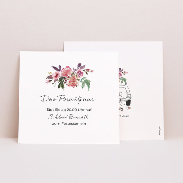 Einladungskarte Hochzeit Quadrat Mini Blümchen foto
