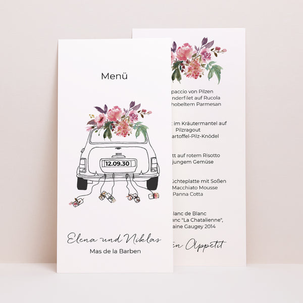 Menükarte Hochzeit Panoramatisches Porträt Mini Blümchen foto