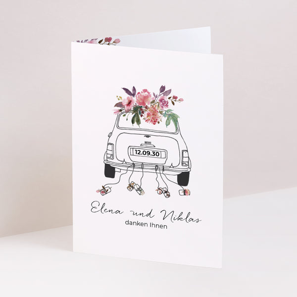 Dankeskarte Hochzeit Doppelflügelporträt Mini Blümchen foto