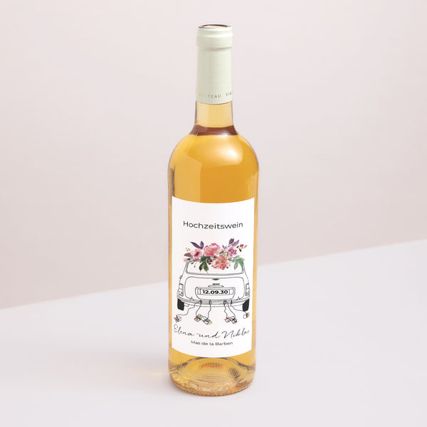 Flaschenetikett Hochzeit Porträt Mini Blümchen foto