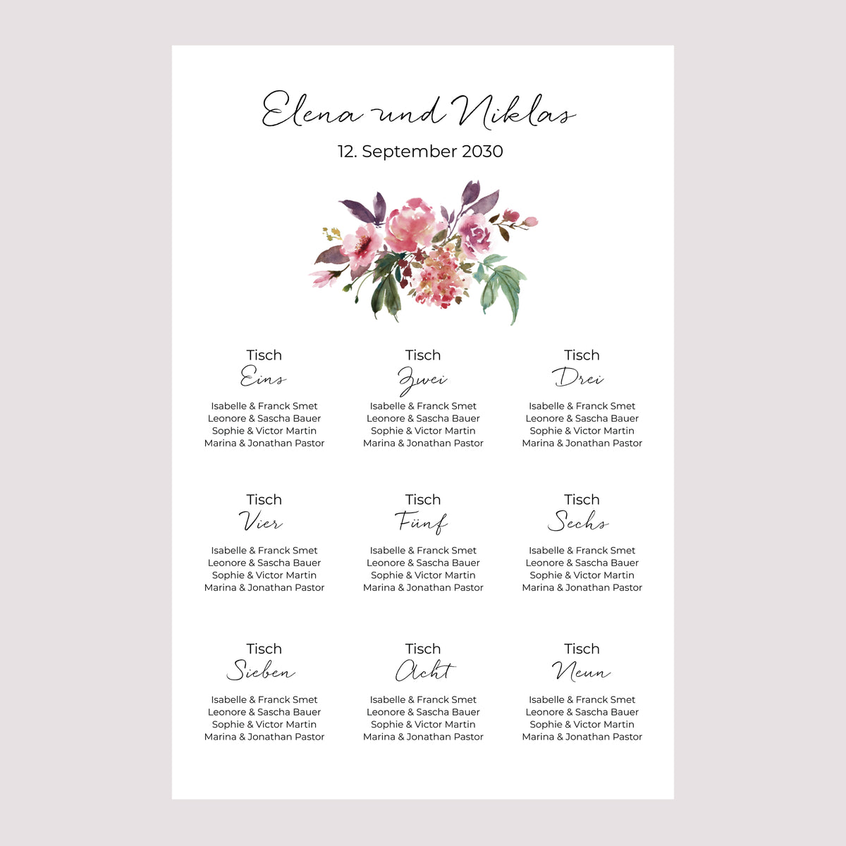 Sitzplan Hochzeit Porträt Mini Blümchen foto N° 2