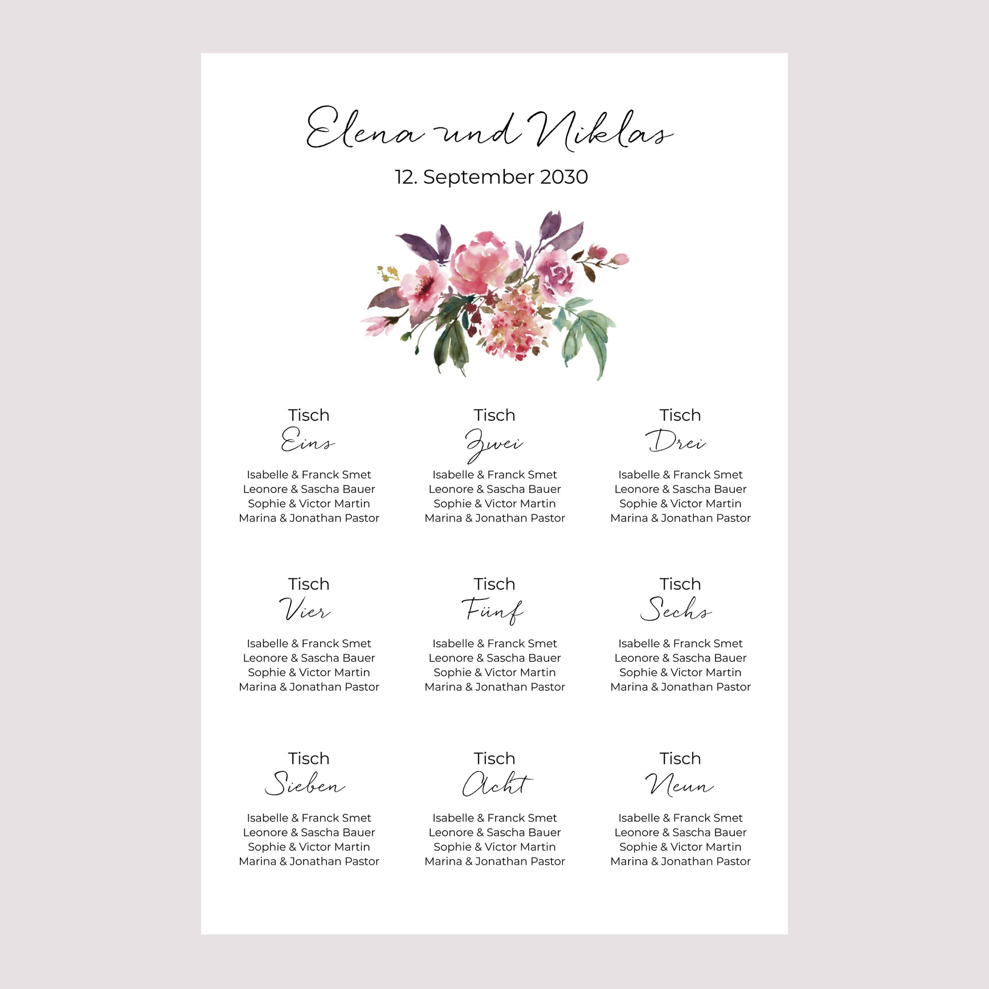 Sitzplan Hochzeit Porträt Mini Blümchen foto N° 2