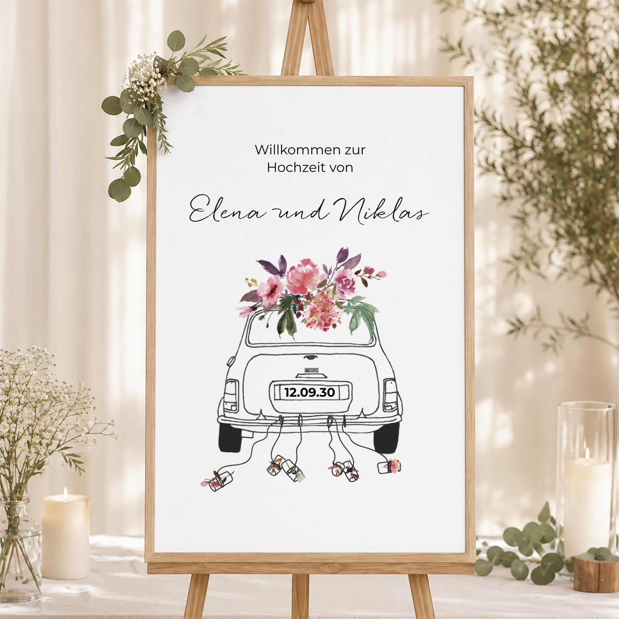 Begrüßungstafel Hochzeit Porträt 60 x 90 cm Mini Blümchen foto N° 1
