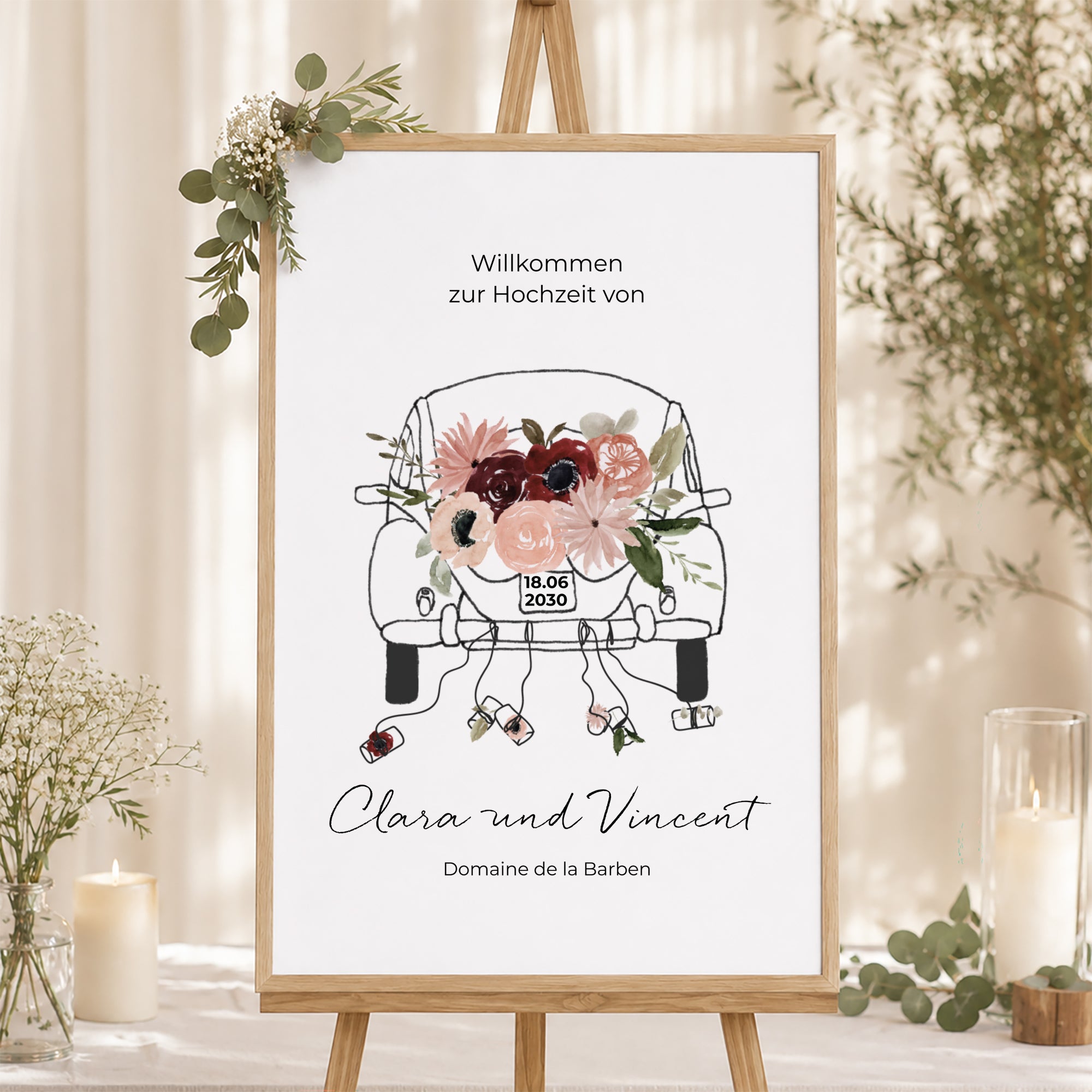 Begrüßungstafel Hochzeit Porträt 60 x 90 cm foto N° 1