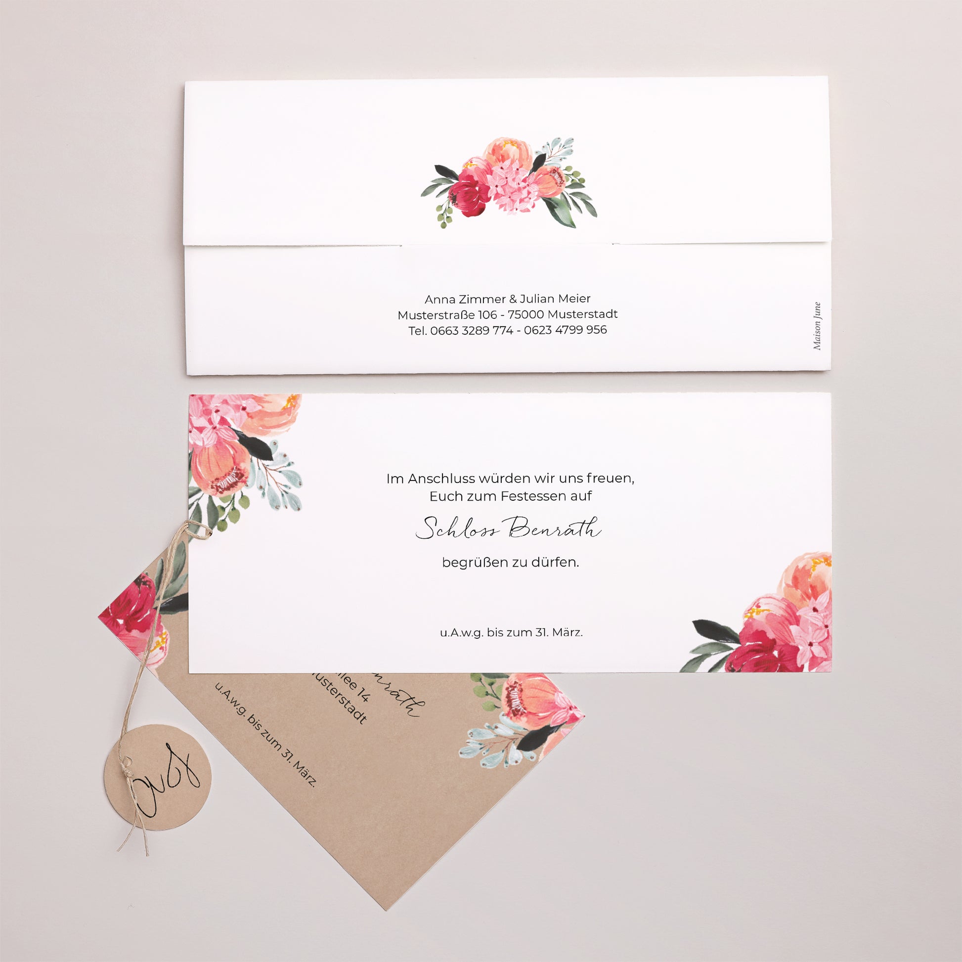 Hochzeitseinladung Mappe 2 Karten, Etikett 2CV mit Blumen foto N° 4