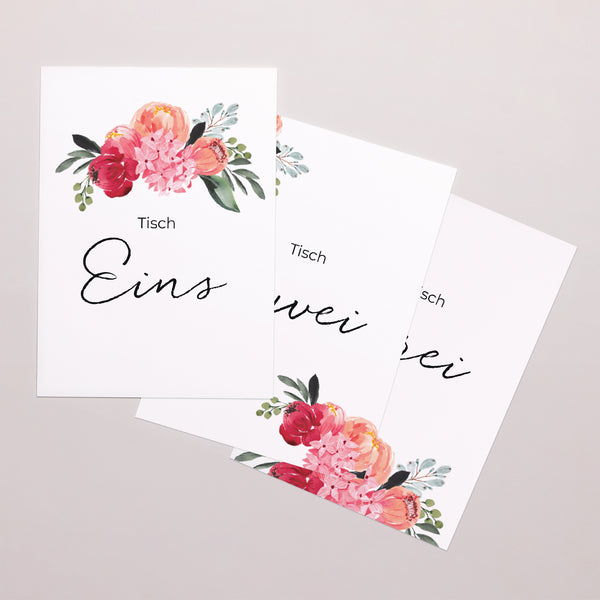 Tischnummern Hochzeit Rechteck 2CV mit Blumen foto