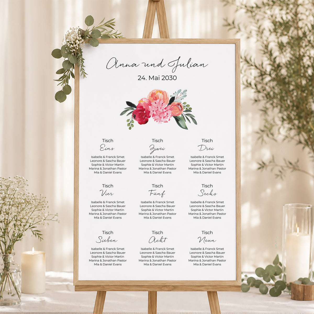 Sitzplan Hochzeit Porträt 2CV mit Blumen foto N° 1