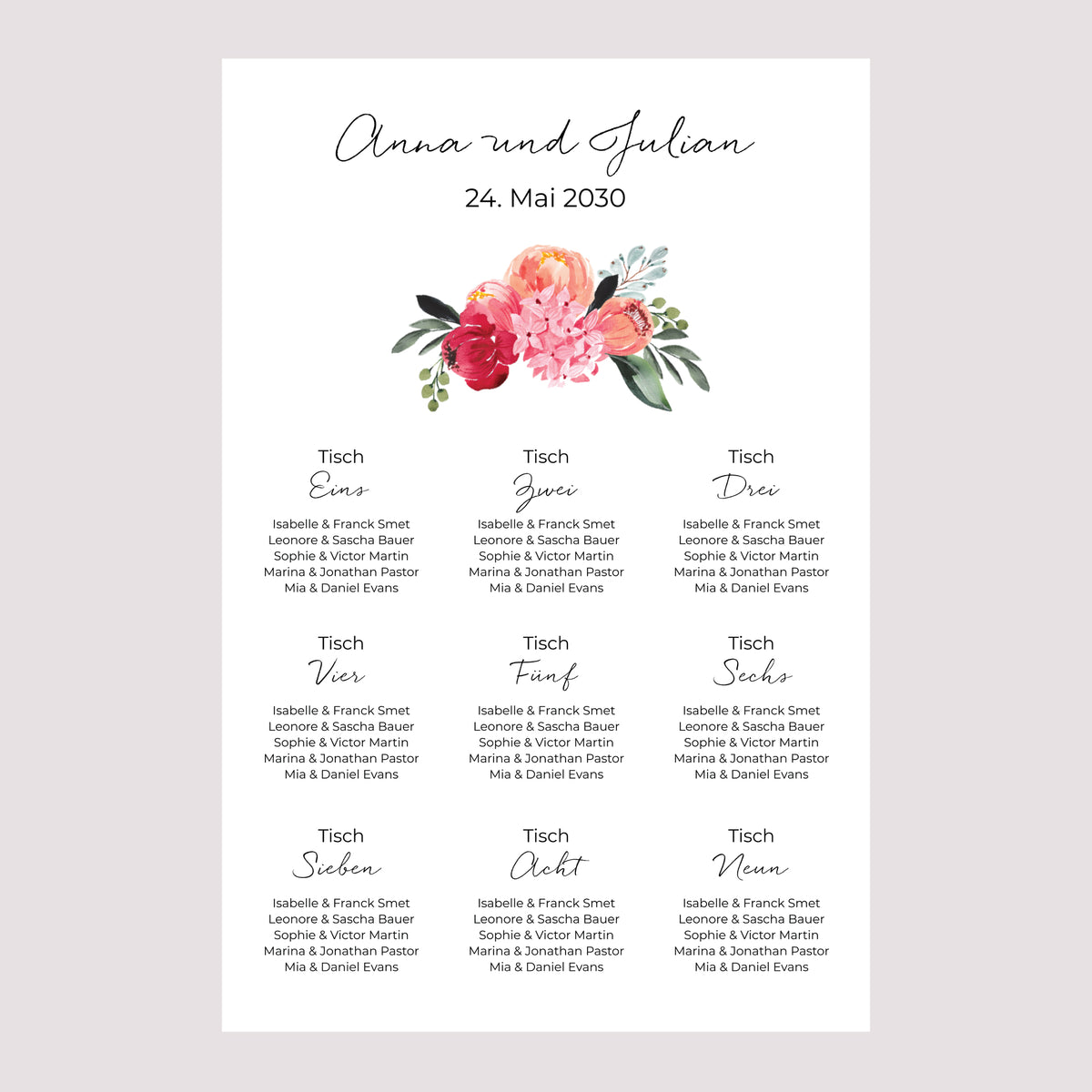 Sitzplan Hochzeit Porträt 2CV mit Blumen foto N° 2