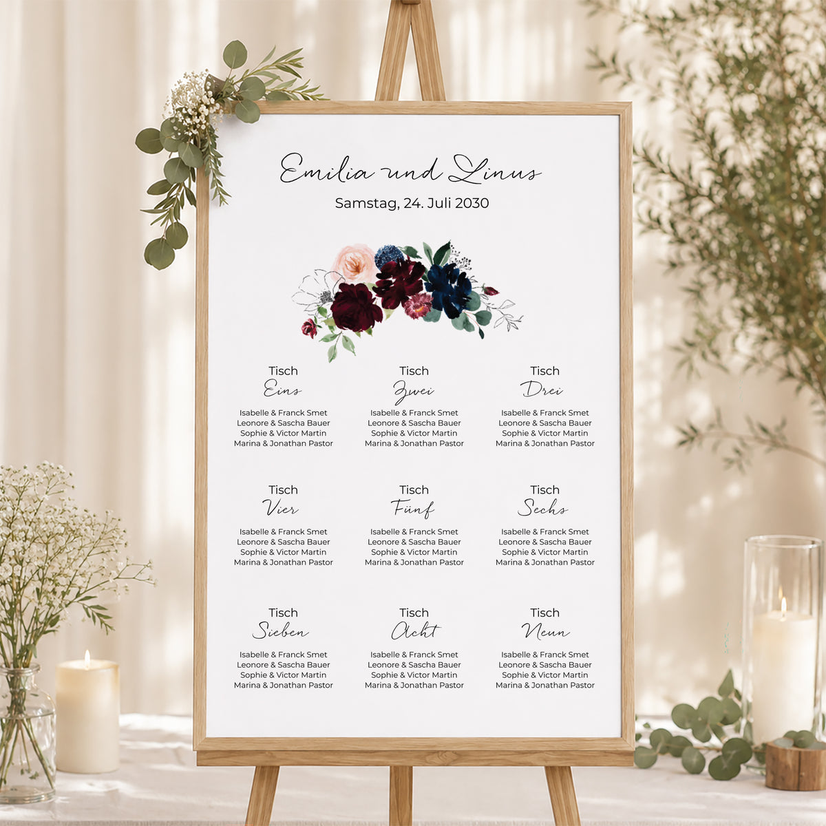 Sitzplan Hochzeit Porträt Blümchen-Kombi foto N° 1