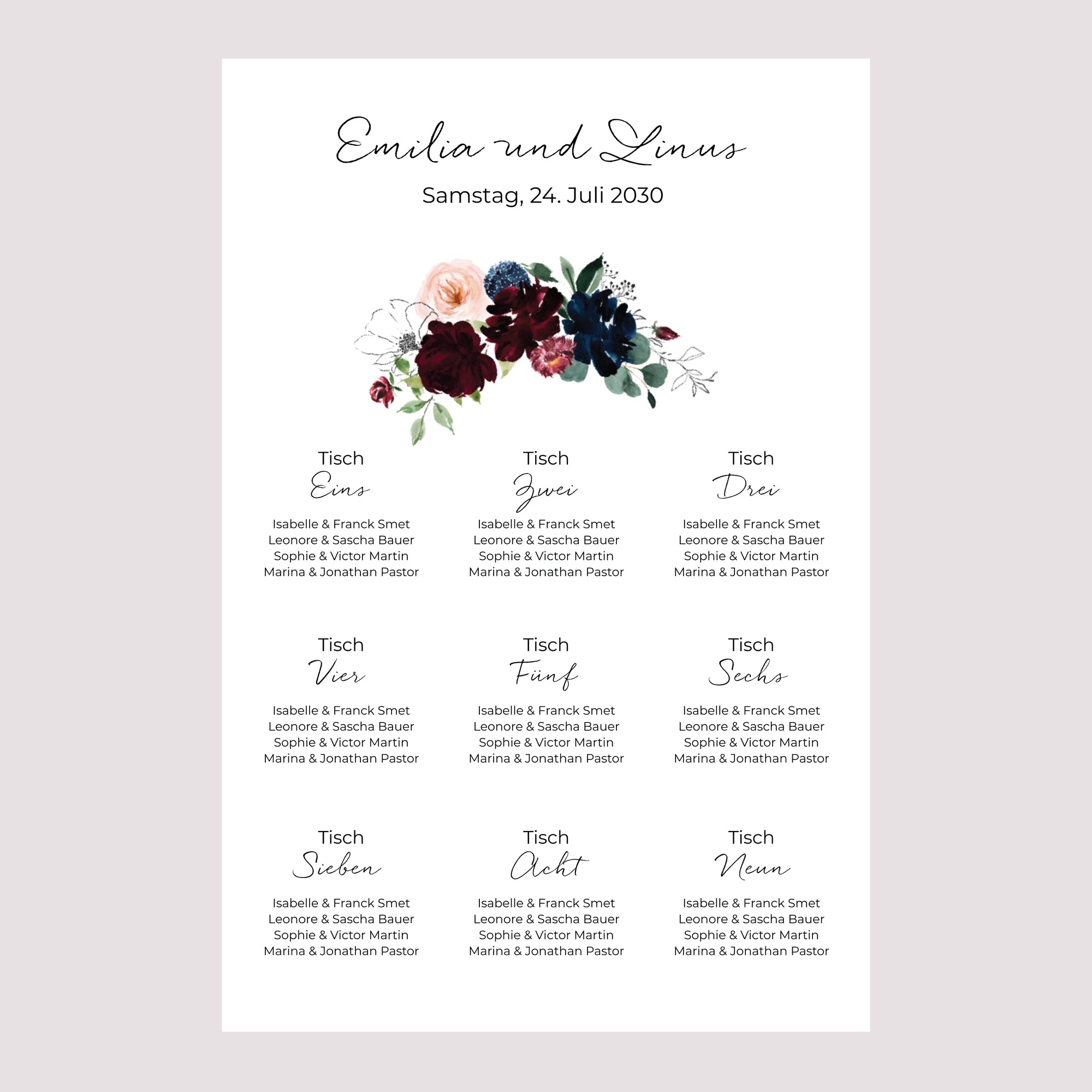 Sitzplan Hochzeit Porträt Blümchen-Kombi foto N° 2