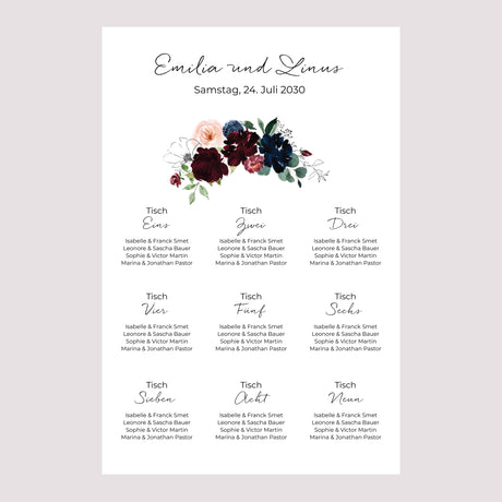 Sitzplan Hochzeit Porträt Blümchen-Kombi