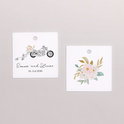 Vorgelochtes Etikett Hochzeit quadratisch Blumige Harley foto N° 1