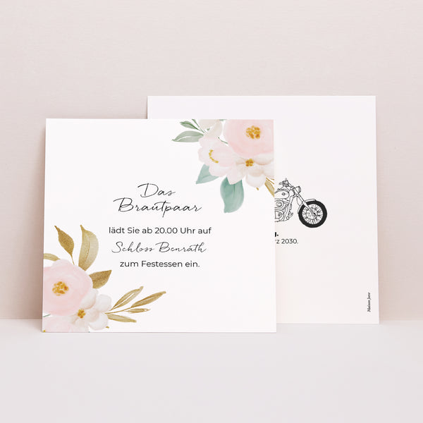 Einladungskarte Hochzeit Quadrat Blumige Harley foto