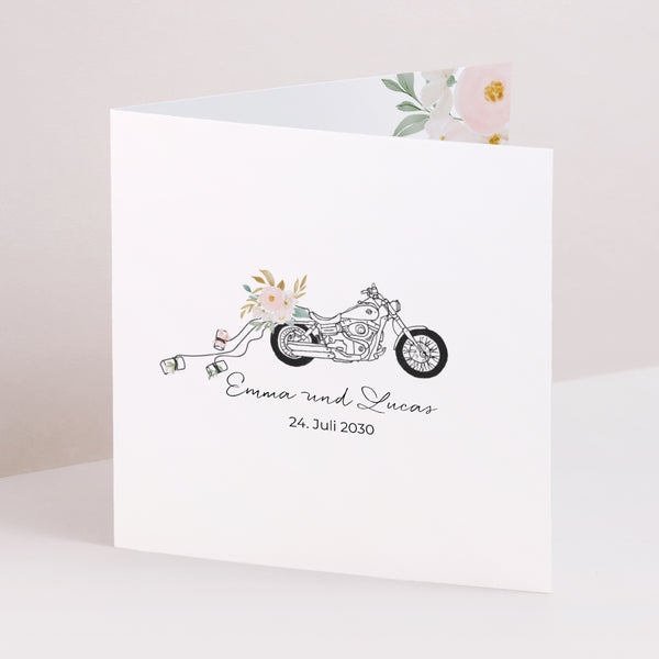 Hochzeitseinladung Doppelflügelfenster Blumige Harley foto