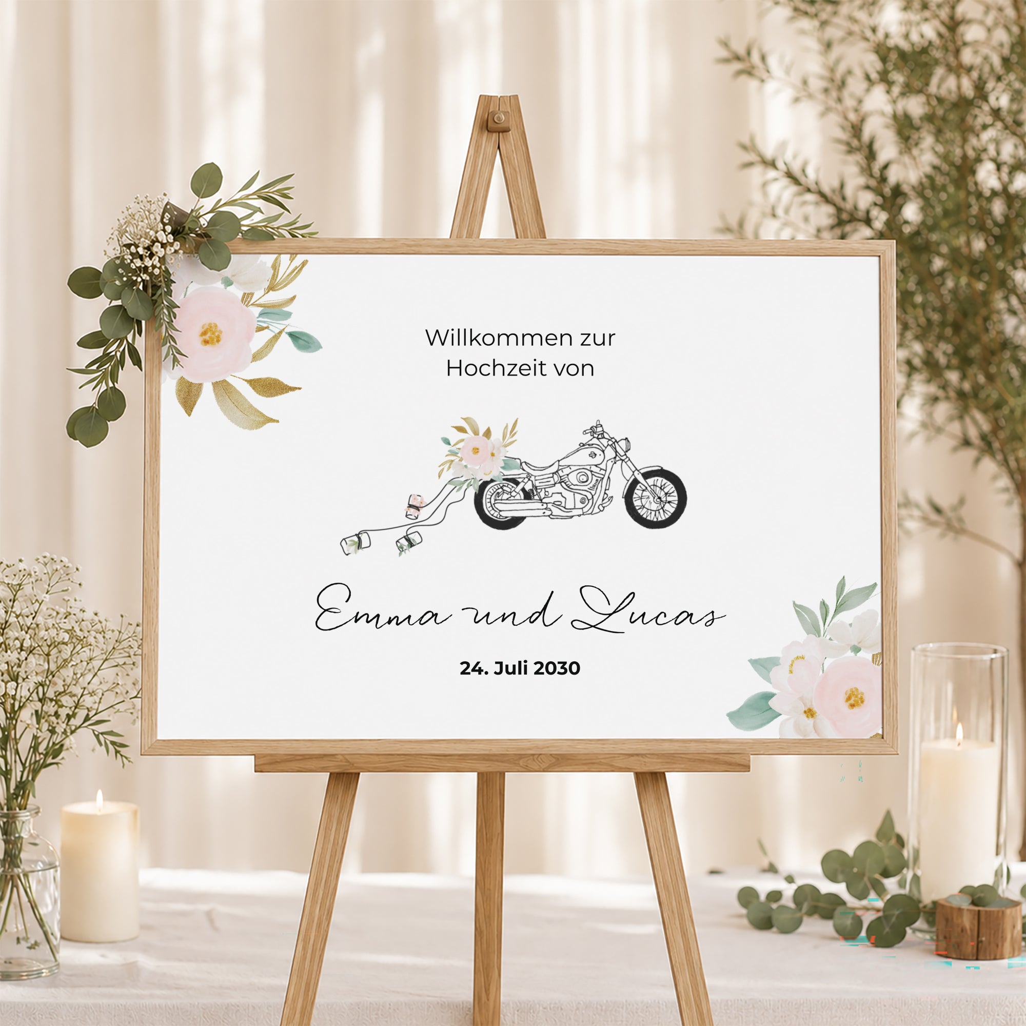 Begrüßungstafel Hochzeit Landschaft 90 x 60 cm Blumige Harley foto N° 1
