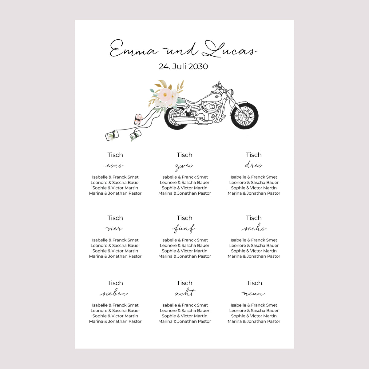 Sitzplan Hochzeit Porträt Blumige Harley foto N° 2