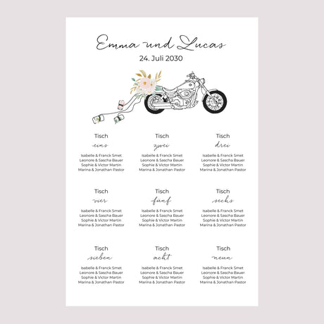 Sitzplan Hochzeit Porträt Blumige Harley