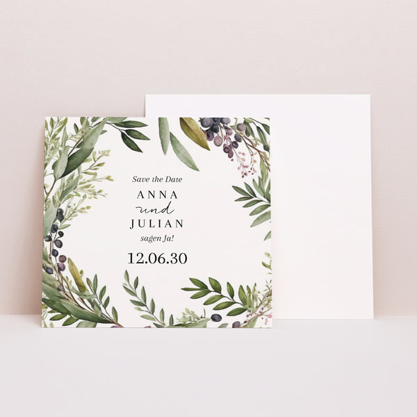 Save the date Karte Hochzeit Quadrat Frühlingslaub foto