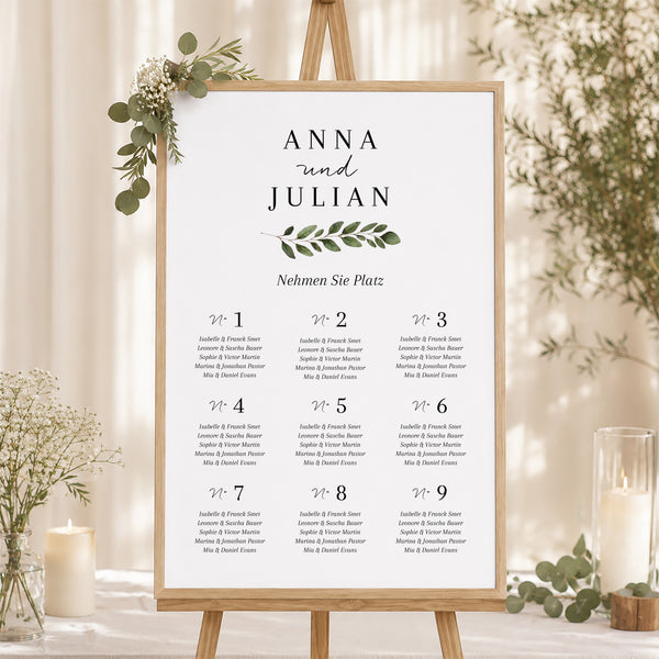 Sitzplan Hochzeit Porträt Frühlingslaub foto