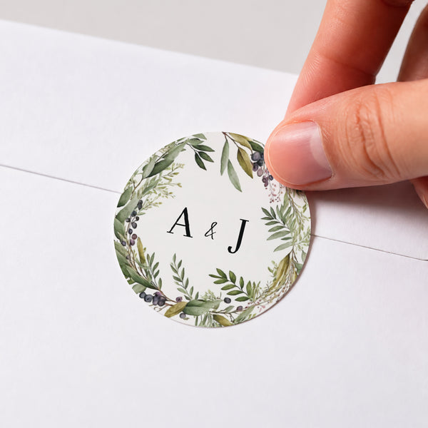 Sticker Hochzeit Rund Frühlingslaub foto