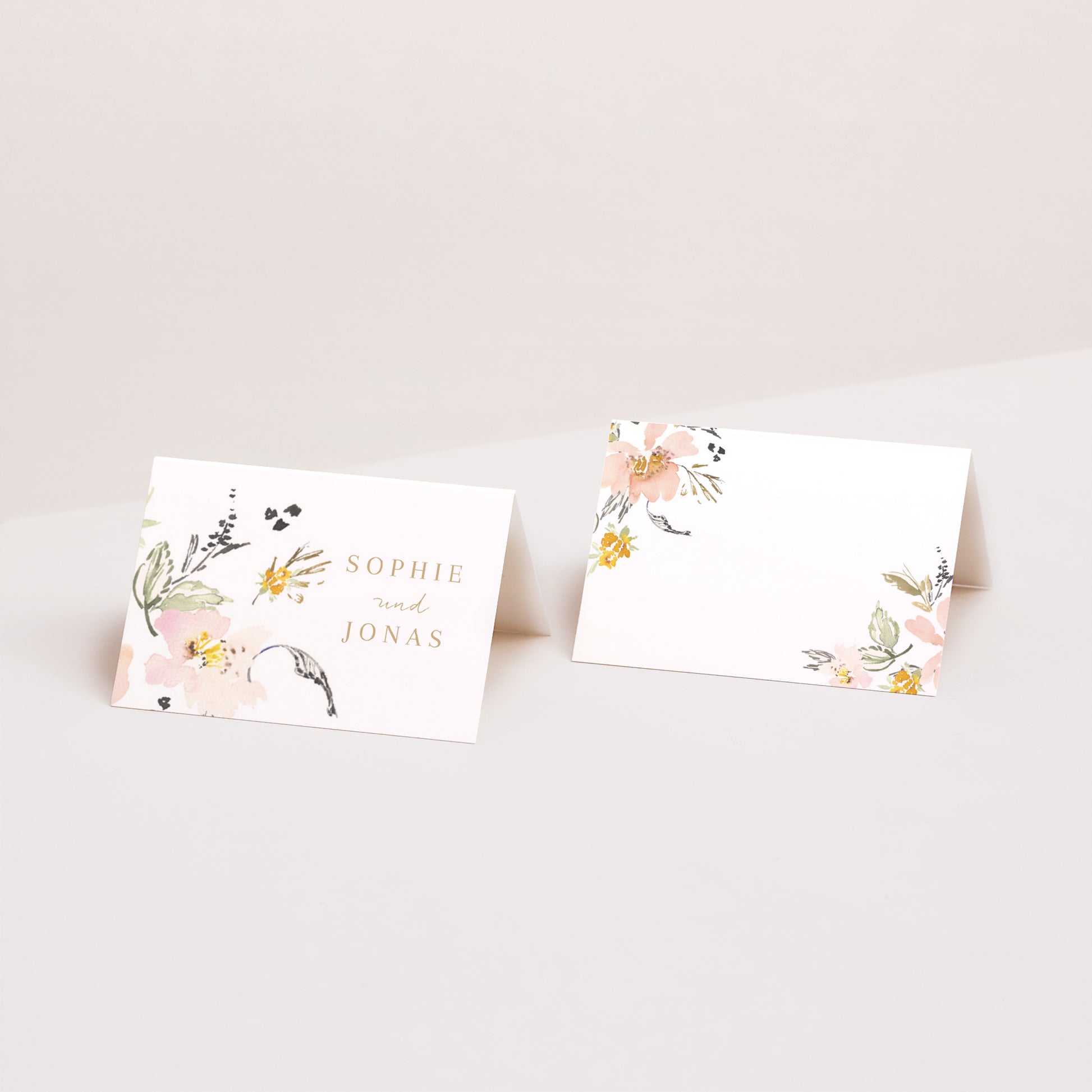 Tischkarten Hochzeit Quer Pop-Blumen foto N° 1