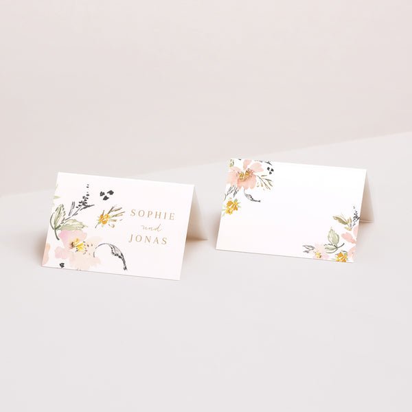 Tischkarten Hochzeit Quer Pop-Blumen foto