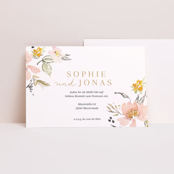 Einladungskarte Hochzeit Landschaft Pop-Blumen foto
