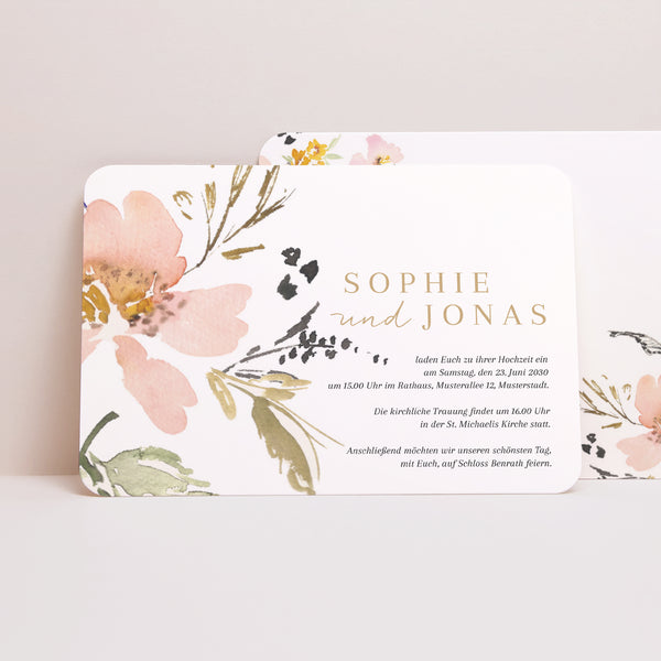 Hochzeitseinladung Landschaft, abgerundete Ränder Pop-Blumen foto