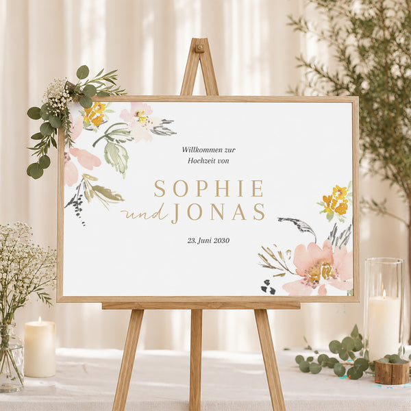 Begrüßungstafel Hochzeit Landschaft 90 x 60 cm Pop-Blumen foto
