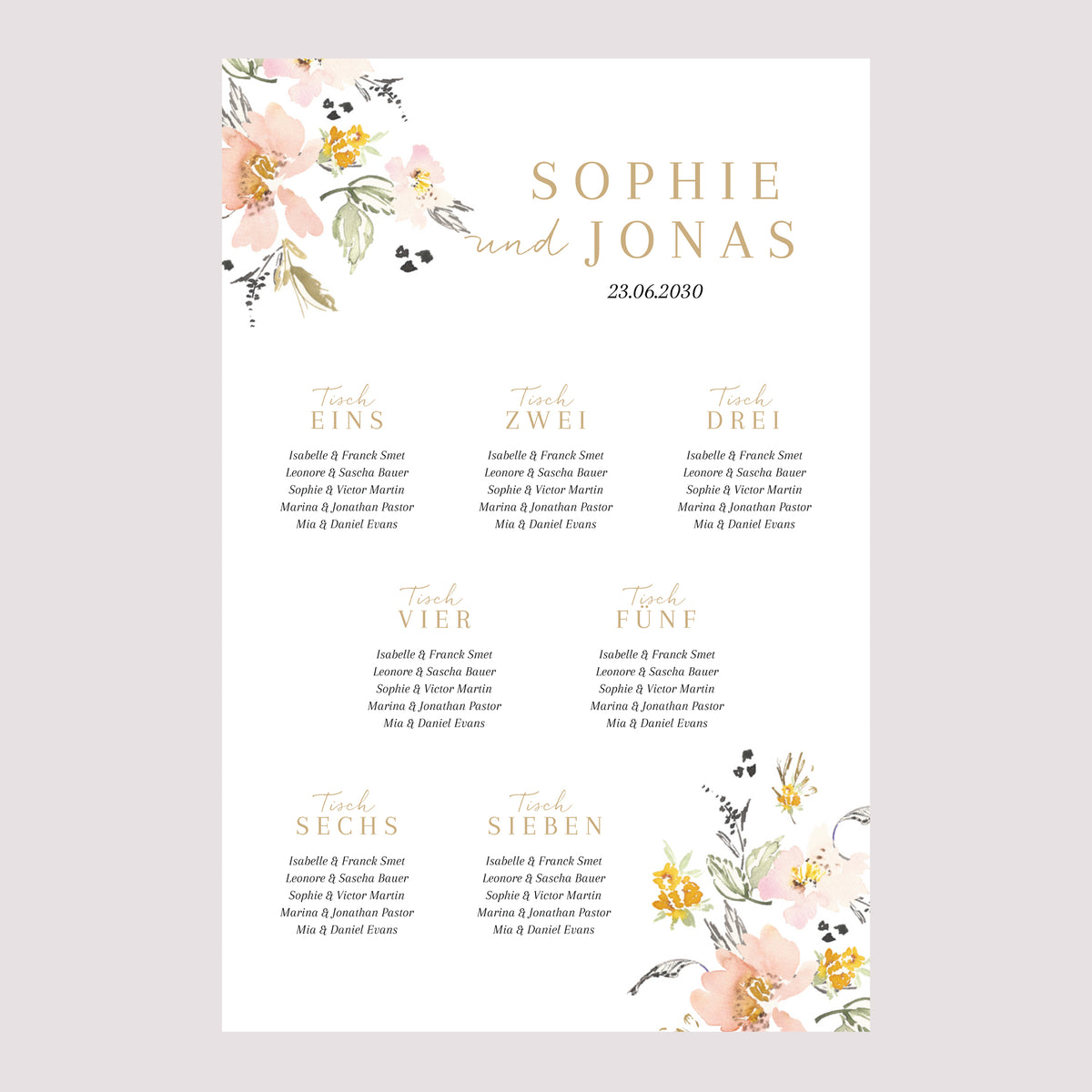 Sitzplan Hochzeit Porträt Pop-Blumen foto N° 2