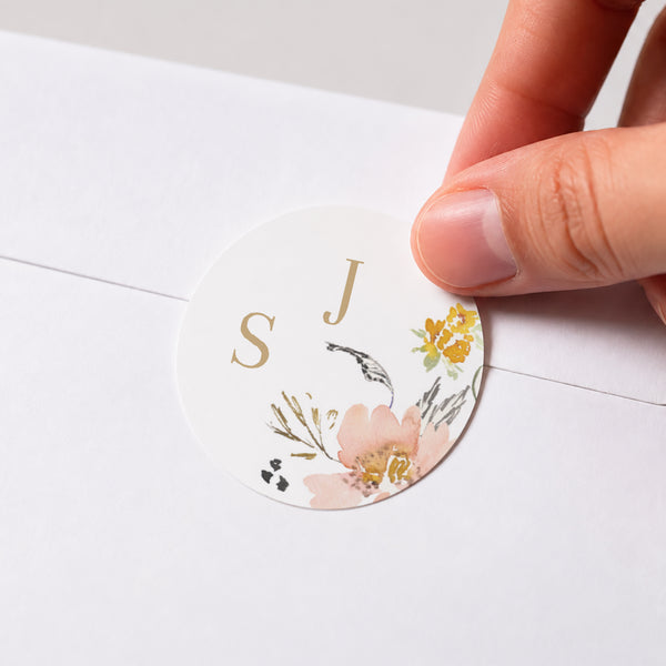 Sticker Hochzeit Rund Pop-Blumen foto