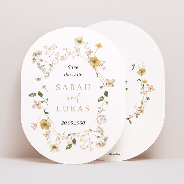 Save the date Karte Hochzeit oval Wildblumen II foto
