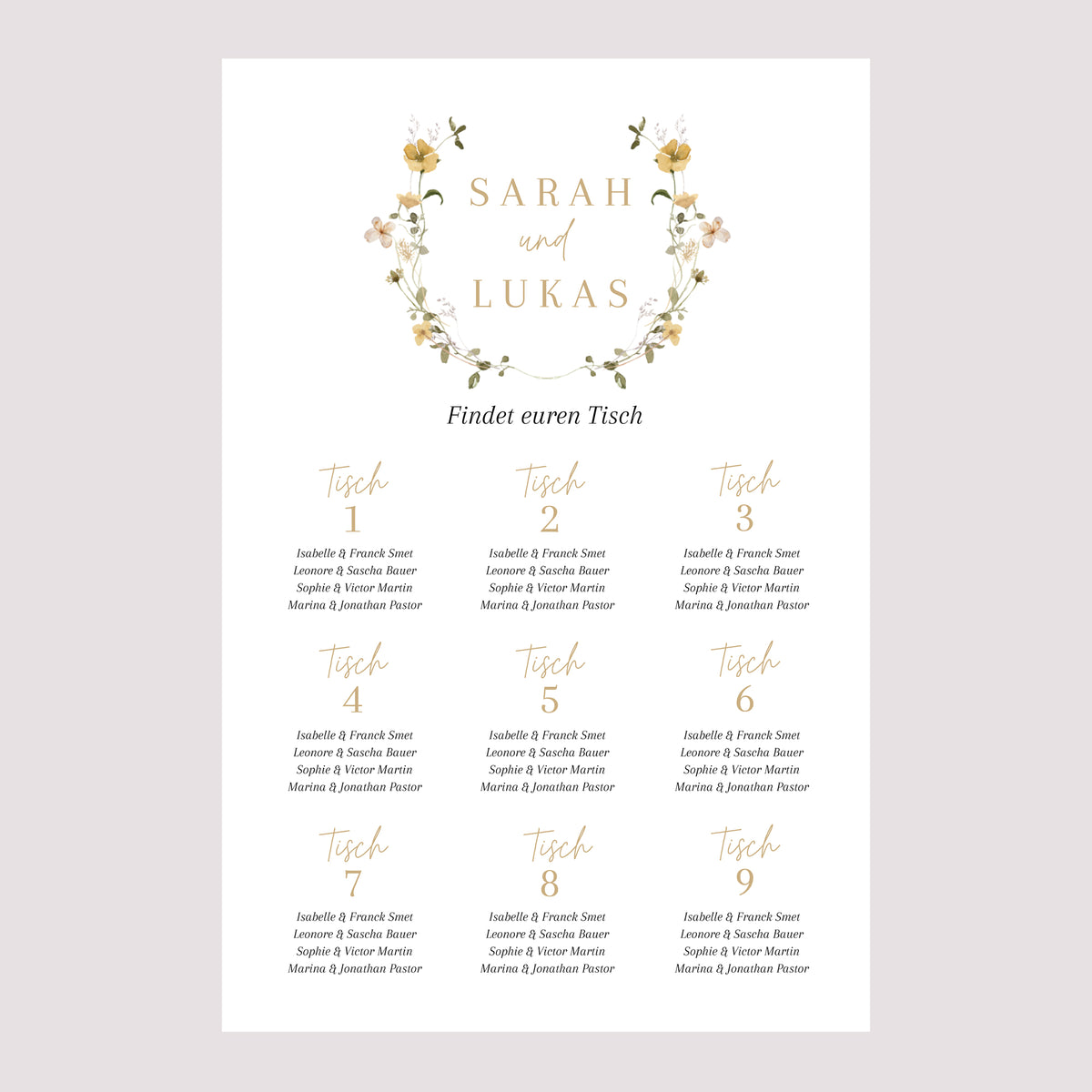 Sitzplan Hochzeit Porträt 60 x 90 cm Wildblumen II foto N° 2