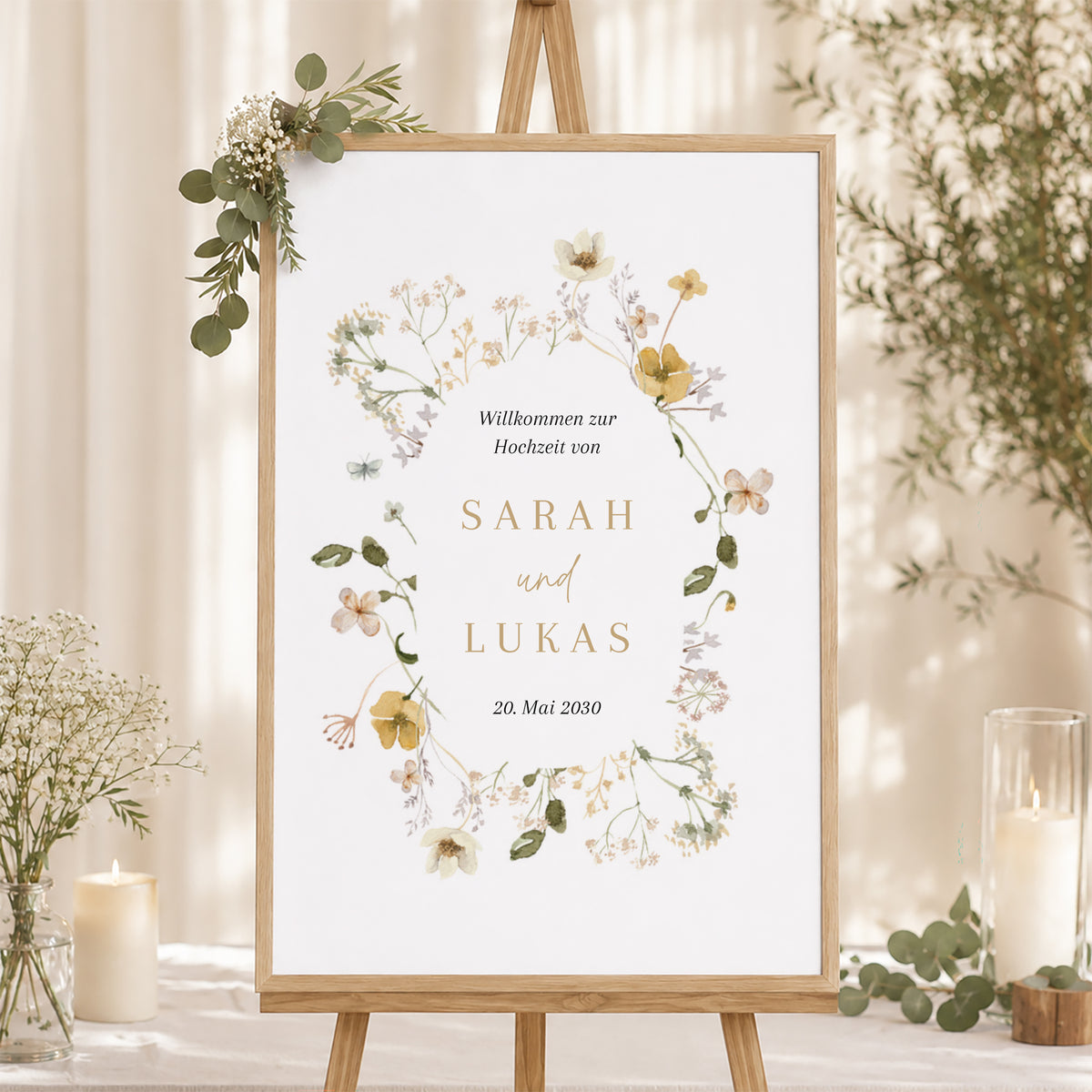 Begrüßungstafel Hochzeit Porträt 60 x 90 cm Wildblumen II foto N° 1