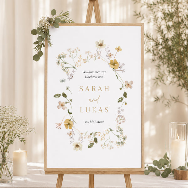 Begrüßungstafel Hochzeit Porträt 60 x 90 cm Wildblumen II foto